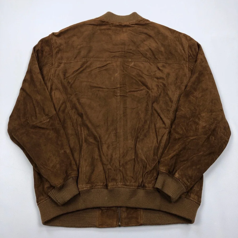 Jos A Bank Mens Brown Genuine Leather Suede Bomber Jacket Medium Full Zip Ribbed